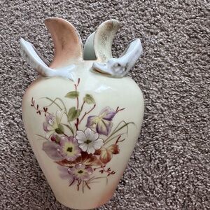Vintage- Austria Hand Painted Floral Ceramic Vase with Pastel Accents